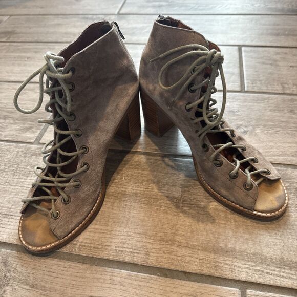 Jeffrey Campbell Cors Suede Gladiator Lace Up Bootie 7.5 Peep Toe - Picture 4 of 11